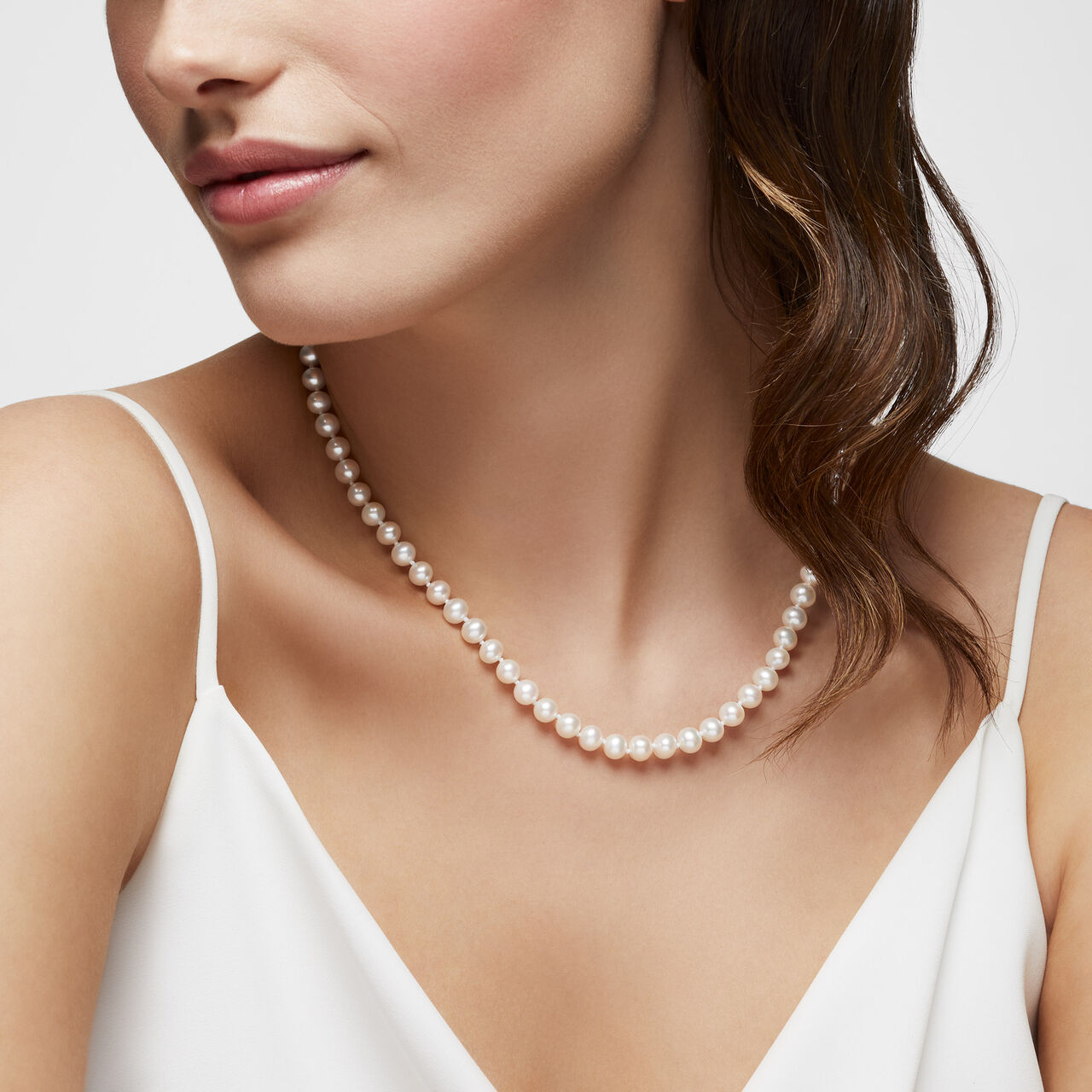 Birks Pearls 6-6.5mm Silver Cultured Freshwater Pearl Necklace on model image number 1